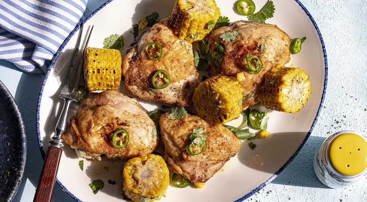 Chicken Thighs with Corn in an Air Fryer - wilfosbrand.com