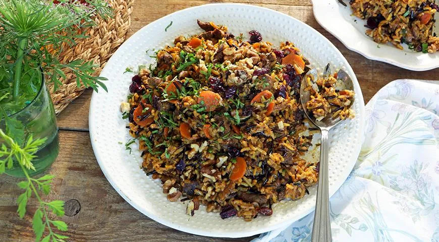 Braised Beef Pilaf with Cranberries and Walnuts - wilfosbrand.com