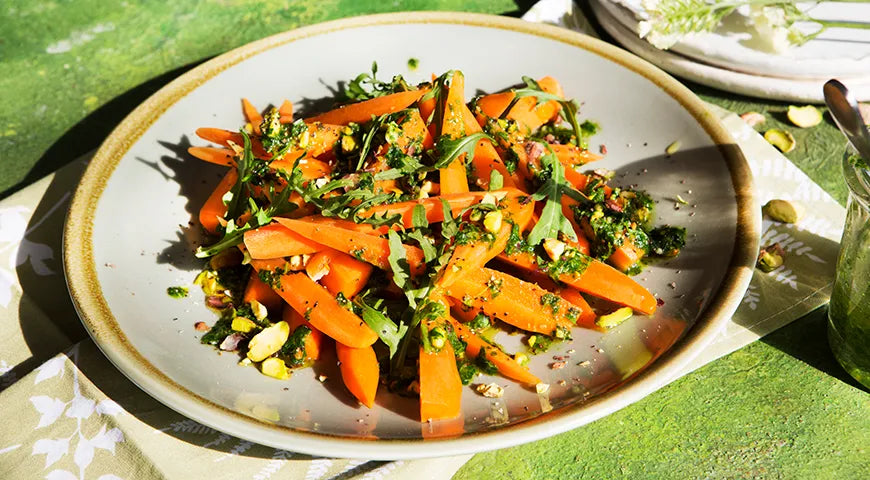 Blanched Young Carrots with Pistachio Pesto - wilfosbrand.com