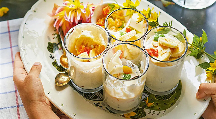 Banana Cottage Cheese Parfait with Candied Fruit - wilfosbrand.com