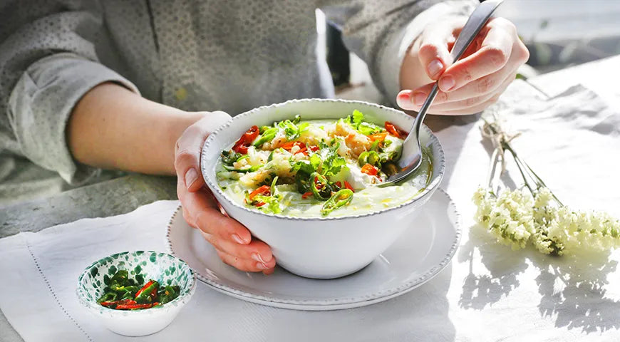 Chilled Avocado and Cucumber Soup with Krill Meat - wilfosbrand.com
