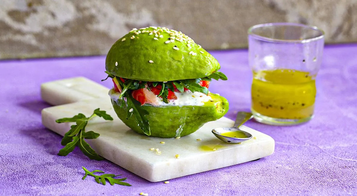 Avocado Burger with Smoked Salmon and Yogurt Dressing - wilfosbrand.com