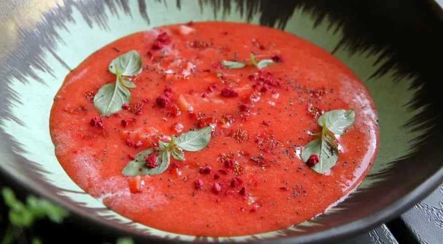 Strawberry Gazpacho with Yuzu and Stracciatella: A Chilled Soup of Summer Brilliance - wilfosbrand.com