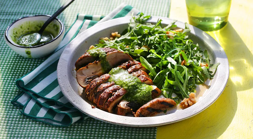 Grilled Portobello with Arugula Pesto - wilfosbrand.com