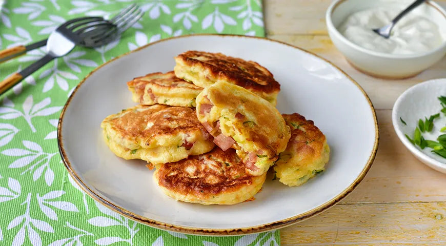 Savory Fritters with Ham, Cheese, and Green Onions - wilfosbrand.com
