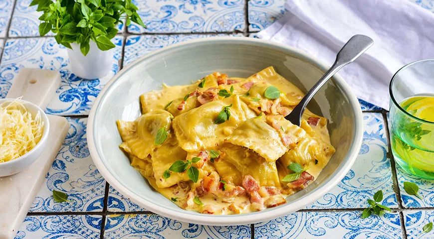 Creamy Ravioli Carbonara - wilfosbrand.com