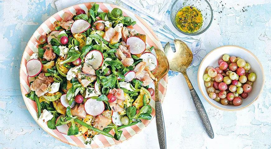 Potato Salad with Smoked Mackerel, Radishes, Zucchini, and Gooseberries - wilfosbrand.com