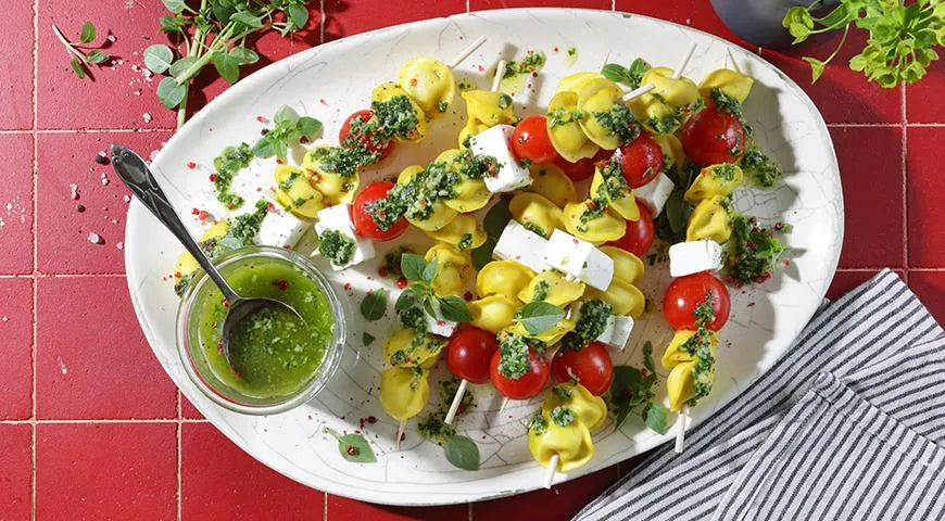 Pelmeni Skewers with Tomatoes and Cheese - wilfosbrand.com