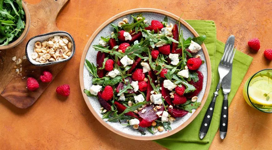 Young Beet Salad with Raspberries and Blue Cheese - wilfosbrand.com
