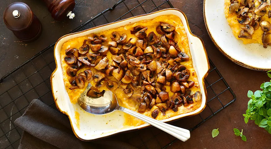 Baked Mashed Potato Casserole with Mushrooms and Suluguni Cheese - wilfosbrand.com