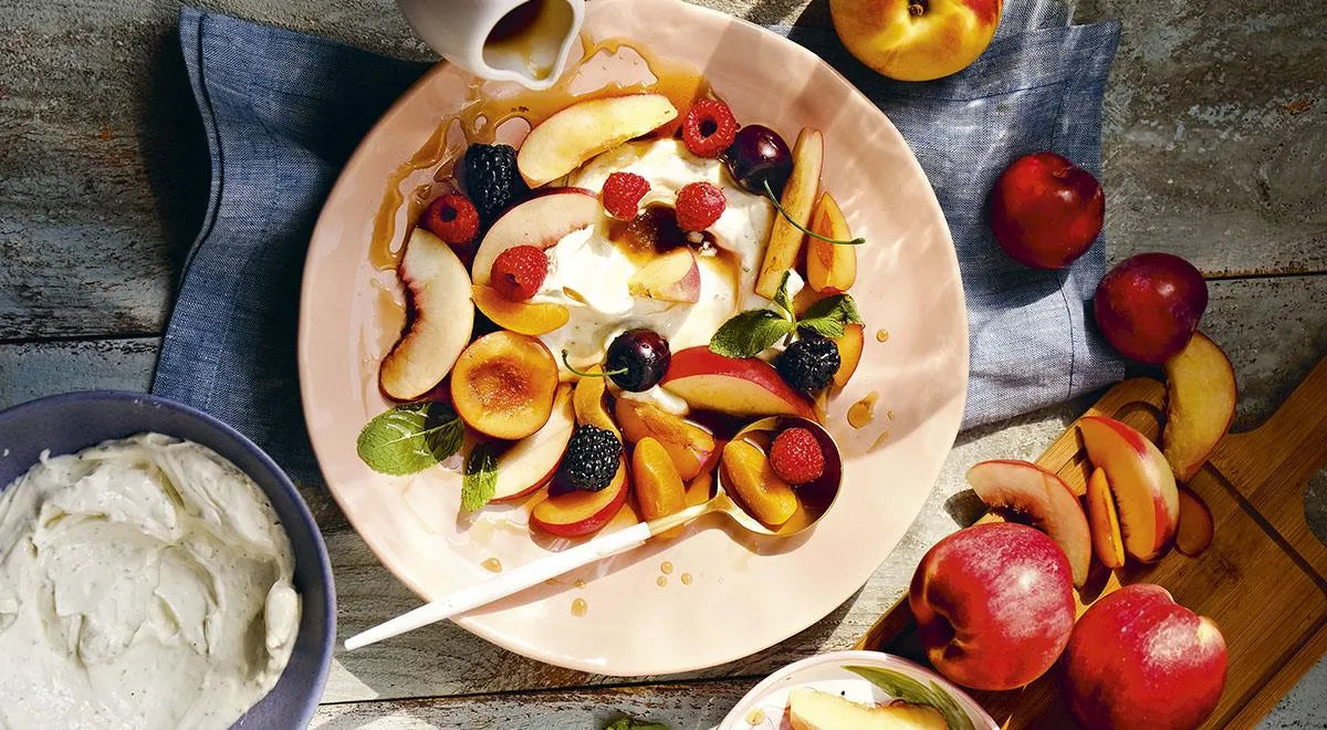 Seasonal Fruit Assortment with Mint Cream and Honey - wilfosbrand.com