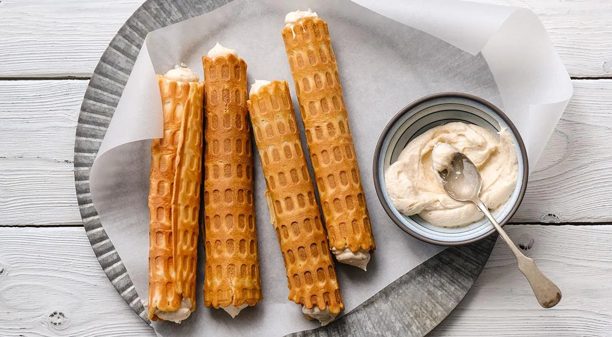Crispy Waffle Tubes with Silky Vanilla Custard - wilfosbrand.com