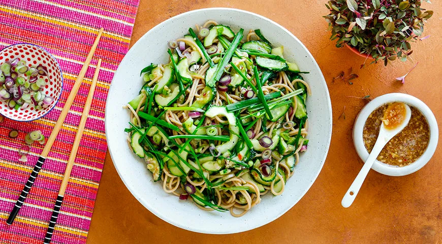 Cold Soba Noodle Salad with Cucumbers and Ginger Dressing - wilfosbrand.com