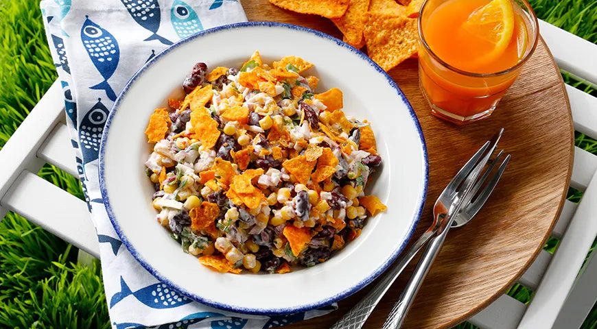 Spicy Corn and Processed Cheese Salad with Nachos - wilfosbrand.com