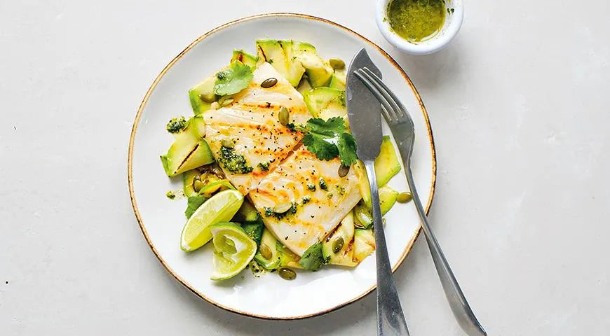 Grilled White Fish with Zucchini and Pumpkin Seeds - wilfosbrand.com