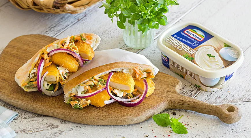 Pita with Chicken Nuggets and Carrot Salad with Creamy Cheese Dressing - wilfosbrand.com