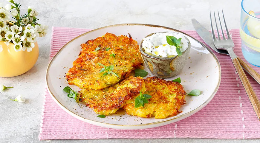 Zucchini Fritters with Carrot and Cheese - wilfosbrand.com
