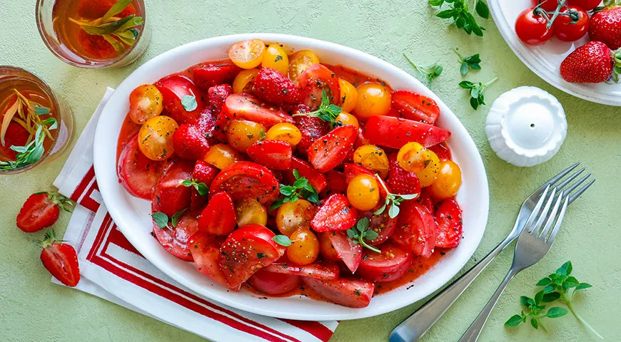 Tomato and Strawberry Salad with Basil Dressing - wilfosbrand.com