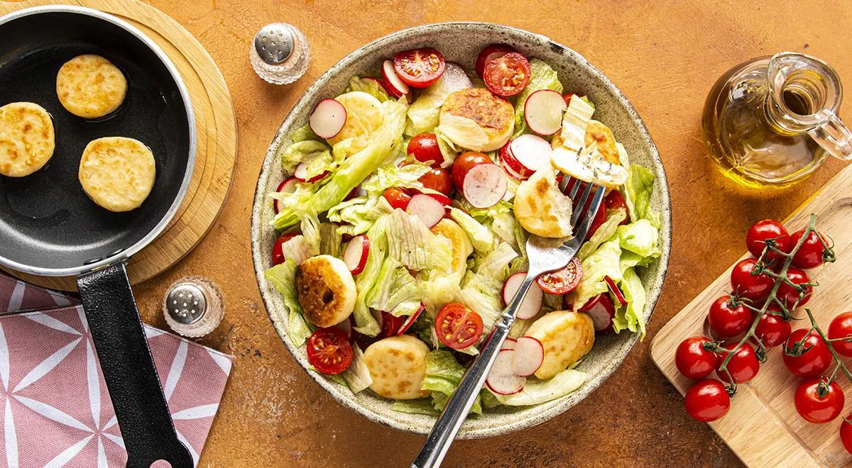Iceberg Lettuce Salad with Mini Syrniki and Cherry Tomatoes - wilfosbrand.com