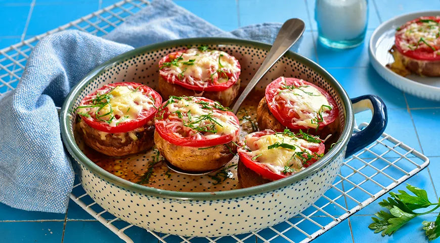 Baked Stuffed Mushrooms with Tomatoes and Cheese - wilfosbrand.com
