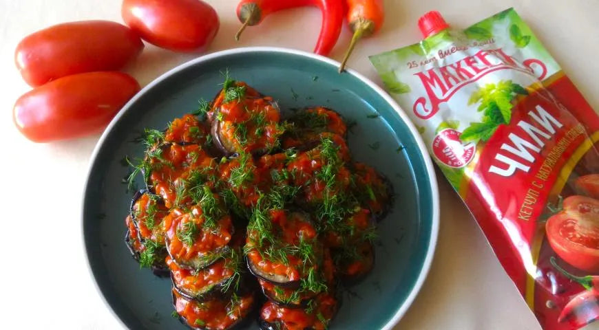 Spicy Eggplant Appetizer with Maheev Chili Ketchup - wilfosbrand.com