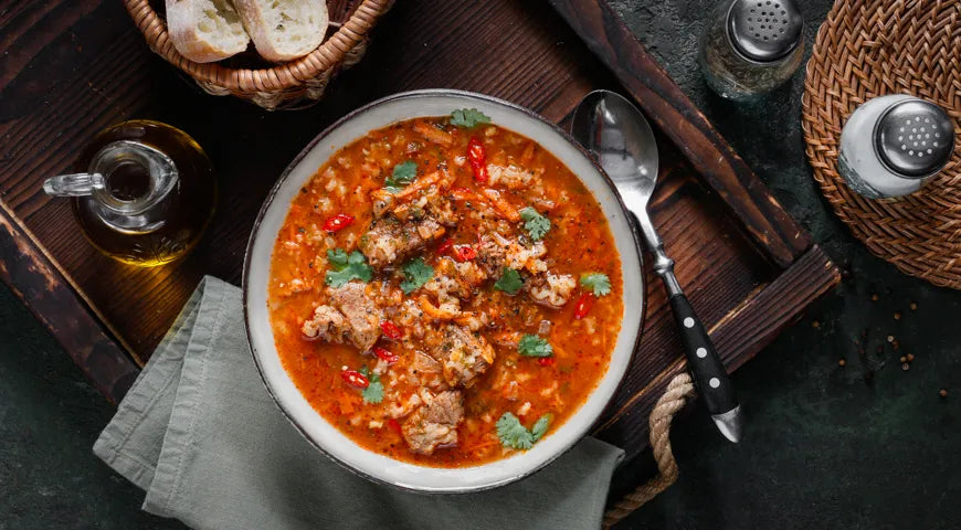 Simple Kharcho Soup (Easy Georgian Beef and Rice Soup) - wilfosbrand.com
