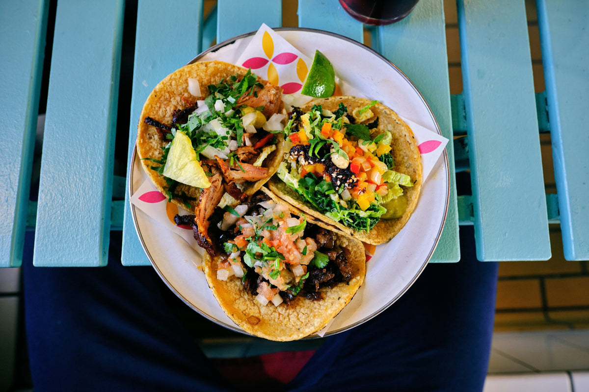 Plate of authentic al pastor tacos in Cancun downtown