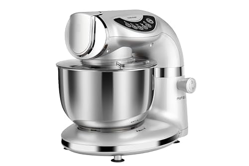 Mikser stojący Aifeel, 8,5QT + 6QT Dwie miski ze stali nierdzewnej Elektryczny mikser do żywności, 7 w 1 Wielofunkcyjny mikser kuchenny z hakiem do ciasta, trzepaczką, ubijaczką, maszynką do mięsa, maszynką do makaronu i ciastek - srebrny