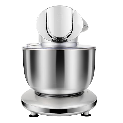 Mikser stojący Aifeel, 8,5QT + 6QT Dwie miski ze stali nierdzewnej Elektryczny mikser do żywności, 7 w 1 Wielofunkcyjny mikser kuchenny z hakiem do ciasta, trzepaczką, ubijaczką, maszynką do mięsa, maszynką do makaronu i ciastek - srebrny