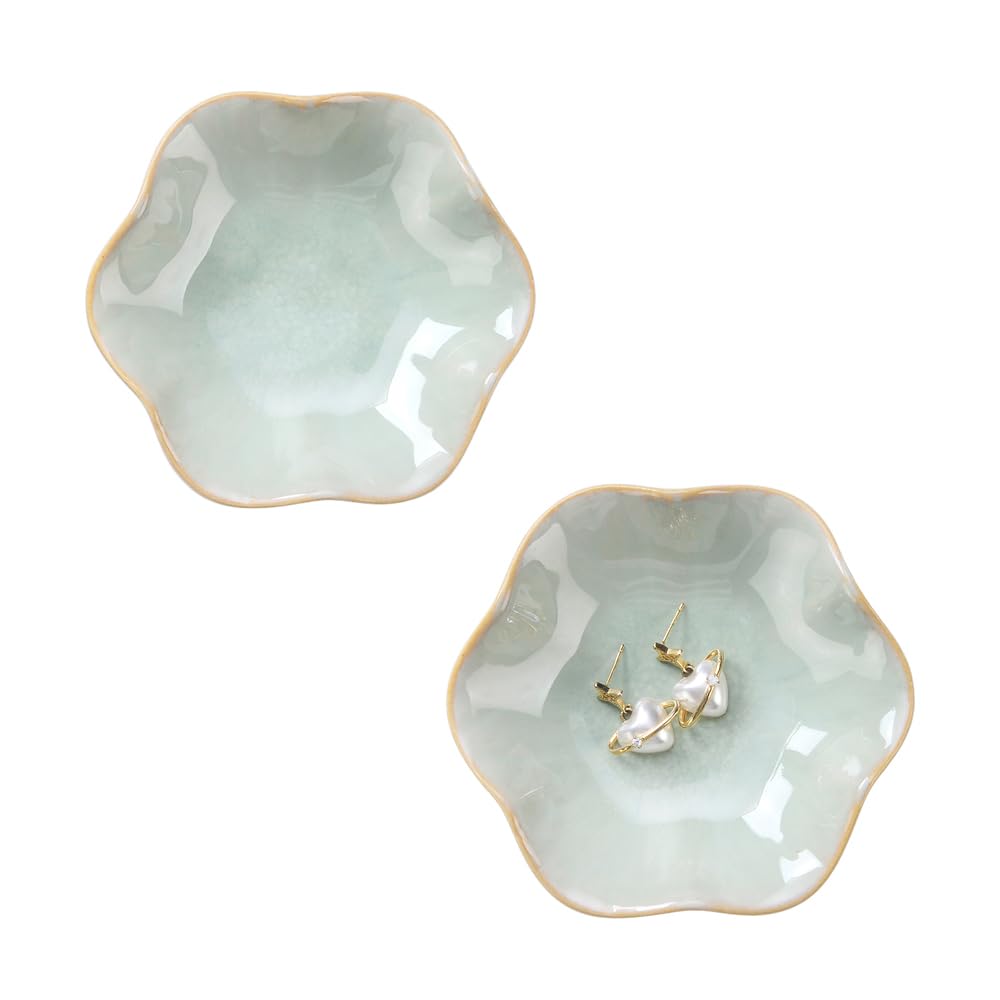 Lotus Leaf Shape Ring Holder Dish, Small Key Bowl, Ceramic Trinket Tray Jewelry Dish Organizing Necklace Earrings for Mom Friend Sister, White. All Jewelries Are NOT Included.
