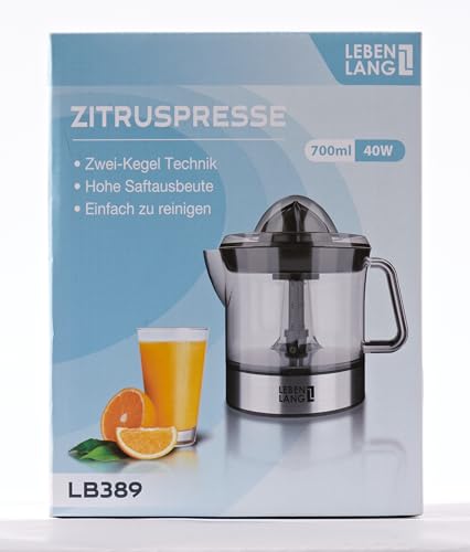 LEBENLANG – Wyciskarka elektryczna, maksymalna wydajność soku | Wyciskarka do cytrusów + 2 stożki 40W | Wyciskarka do cytryn, limonek, pomarańczy, świeżych owoców | Automatyczny ekstraktor prasy dźwigniowej | exprimidor de naranjas electrico