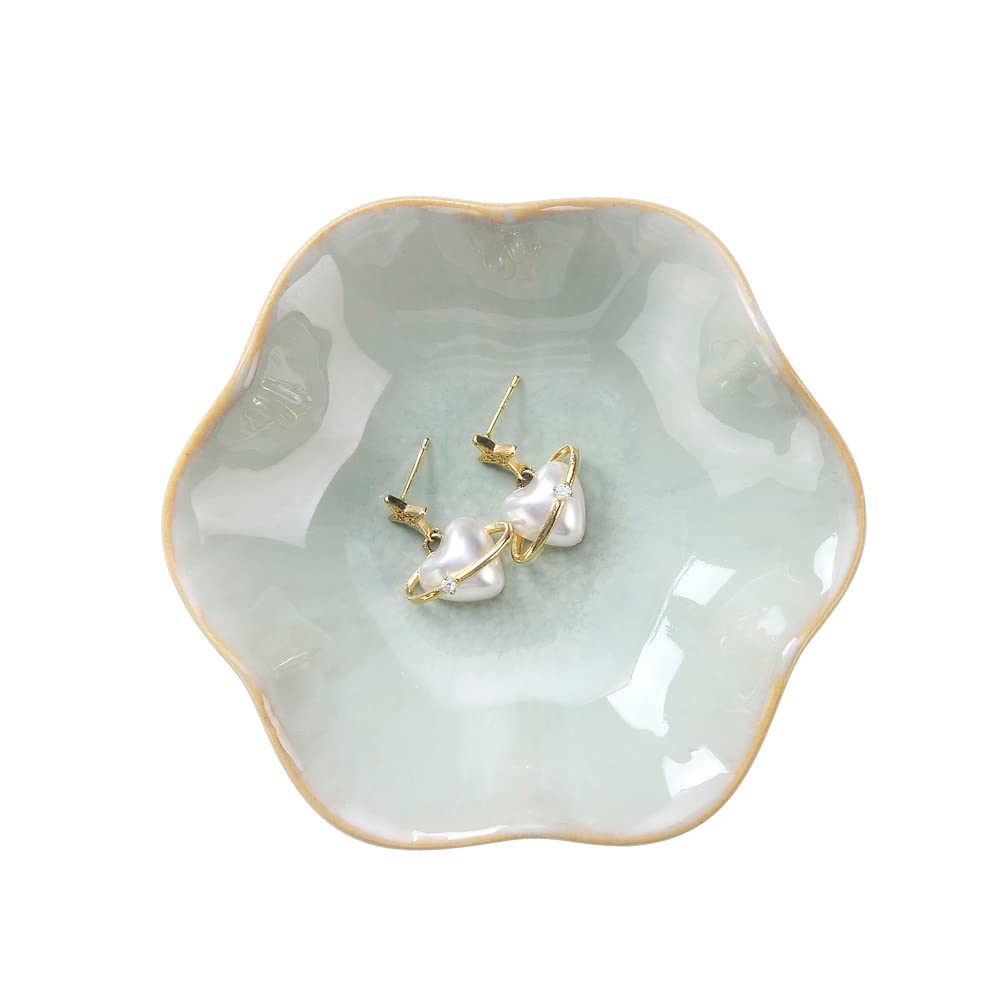 Lotus Leaf Shape Ring Holder Dish, Small Key Bowl, Ceramic Trinket Tray Jewelry Dish Organizing Necklace Earrings for Mom Friend Sister, White. All Jewelries Are NOT Included.