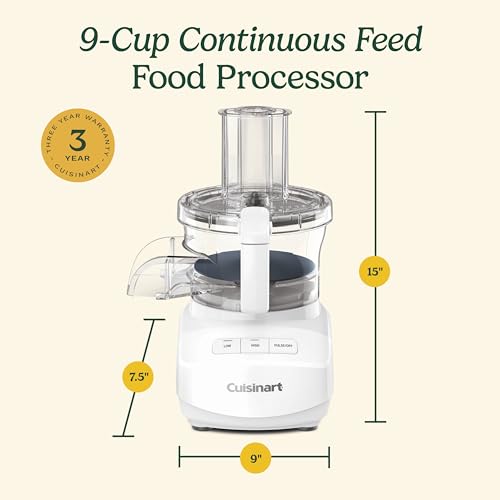 Кухонний комбайн безперервної подачі Cuisinart на 9 чашок із дрібним та середнім реверсивним диском для подрібнення та нарізання, універсальним ножем, насадкою для безперервної подачі та відділенням для зберігання в чаші (білий)