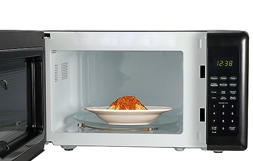 Компактна настільна мікрохвильова піч Emerson MW7302B із сенсорним керуванням, світлодіодним дисплеєм, 700 Вт, 10 рівнів потужності, 6 автоматичних меню, скляним поворотним столом та блокуванням від дітей, 0,7 куб. фута, чорного кольору