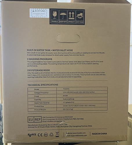 HAVA Countertop Dishwasher, 6 Programs Portable Dishwashers with 5L Built-in Water Tank, No Hookup Needed, Baby Care & Air-Drying Function for Apartments and RVs
