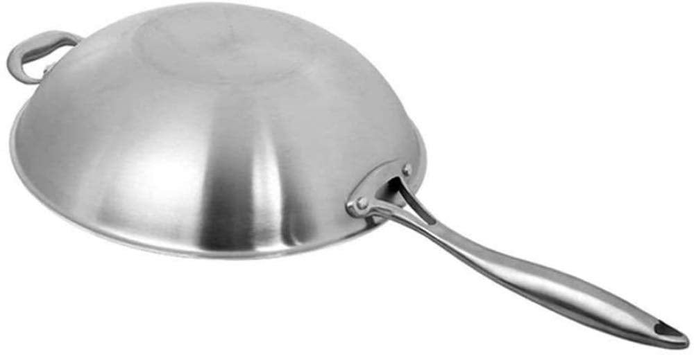 Wok With Lid, Professional 3-Ply Stainless Steel Chef's Pan with Lid,Fume-free Wok,suitable for Electric, Ceramic, Halogen, Gas and Induction Hobs, 32cm