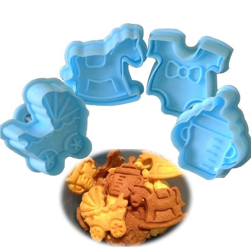 4Pcs Baby Type Plastic Baking Mold,Kitchen Biscuit Cookie Cutter Pastry,Plunger 3D Stamp Die Fondant Cake Decorating Tools - Walfos® Kitchenware