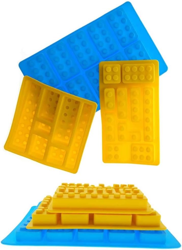 Block Non-Stick Ice Cube Tray Silicone Mold, Candy Moulds, Chocolate Moulds, for Kids Party's & Baking Building Block Themes & Cake Muffin Cupcake Gumdrop Jelly(Set of 3 pcs)