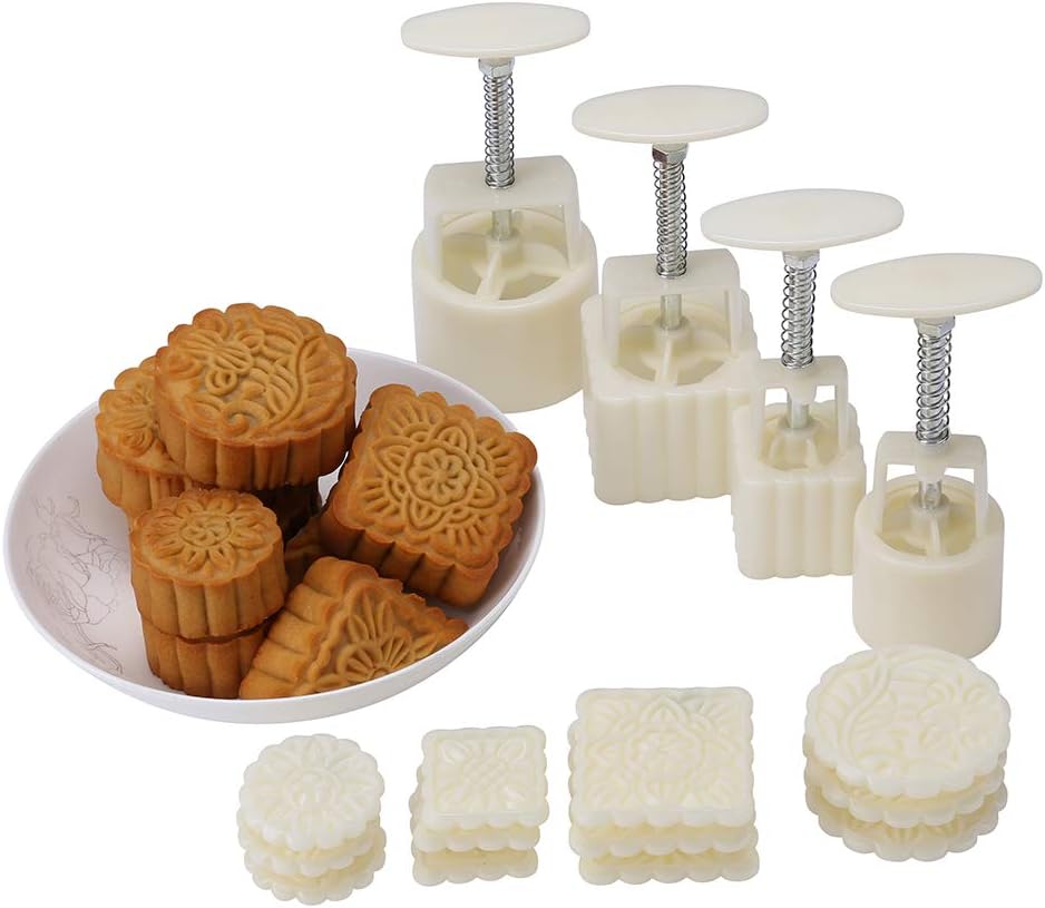 Mid-Autumn Festival Hand-Pressure Moon Cake Mould With 12 Pcs Mode Pattern For 4 Sets
