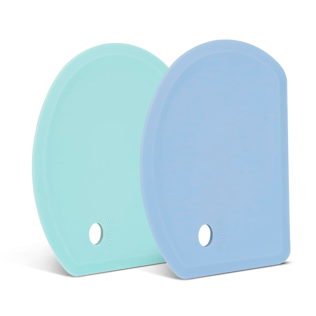 Silicone Dough Scraper with Stainless Steel Sheet, Curved Edge Flexible Bowl Scraper for Baking, Food Grade Silicone Bench Scraper for Sourdough Bread Proofing Basket, Set of 2, Gray & Orange,SAPID