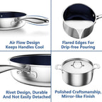 Nuwave Pro-Smart 9pc Stainless Steel Cookware Set, Healthy Duralon Blue Non-Stick Ceramic Coating, Heavy-Duty Tri-Ply Construction, Ergonomic Stay-Cool Handles, Induction-Ready & Works on All Cooktops