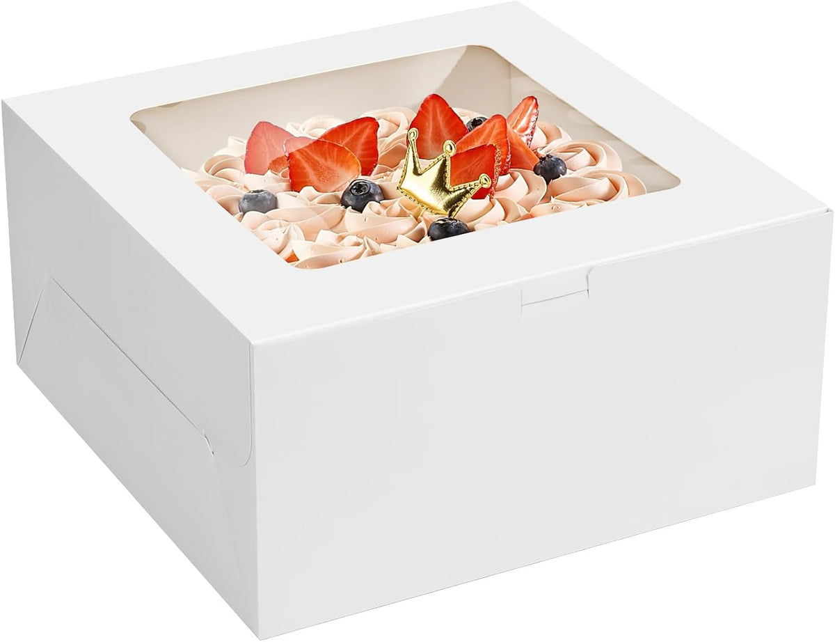 4 Pack Cake Boxes 10 Inch, Disposable Cake Transport Container, White Bakery Boxes with Large Window, for Cookies Pies Cupcakes Pastry (10×10×5 Inches)