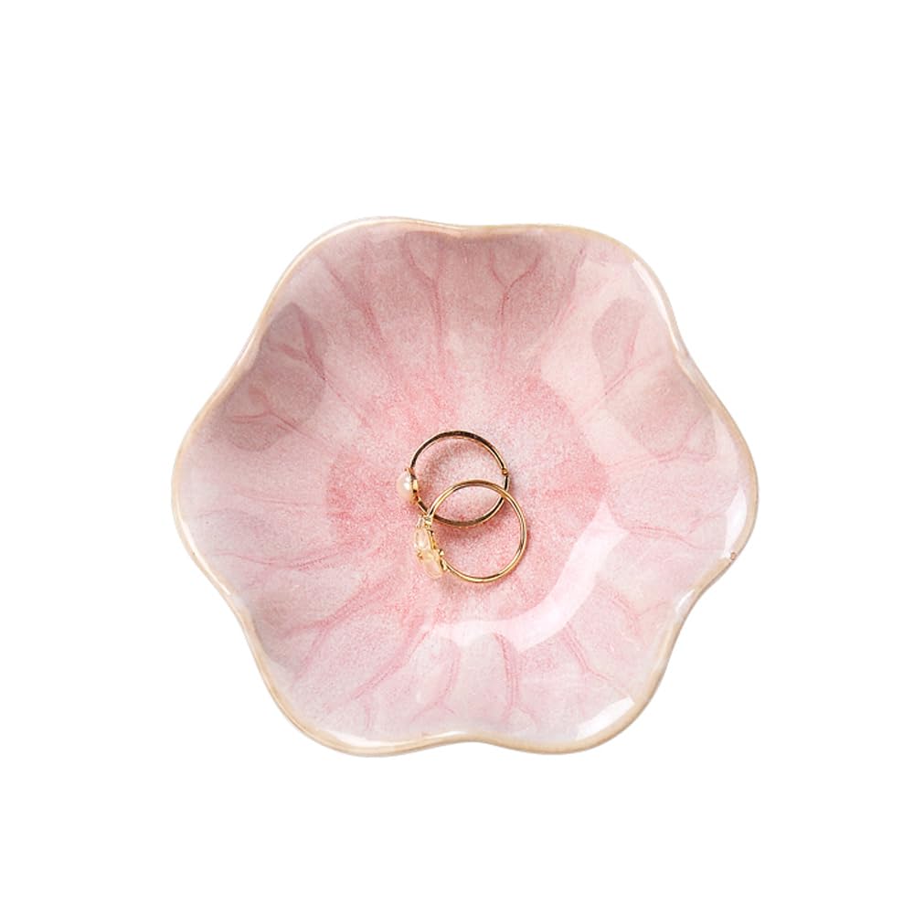Lotus Leaf Shape Ring Holder Dish, Small Key Bowl, Ceramic Trinket Tray Jewelry Dish Organizing Necklace Earrings for Mom Friend Sister, White. All Jewelries Are NOT Included.