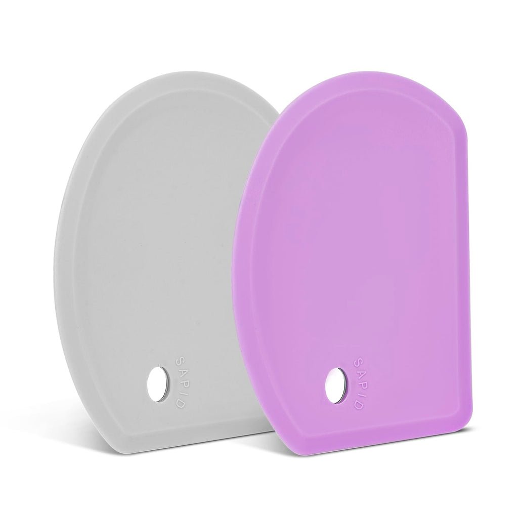 Silicone Dough Scraper with Stainless Steel Sheet, Curved Edge Flexible Bowl Scraper for Baking, Food Grade Silicone Bench Scraper for Sourdough Bread Proofing Basket, Set of 2, Gray & Orange,SAPID
