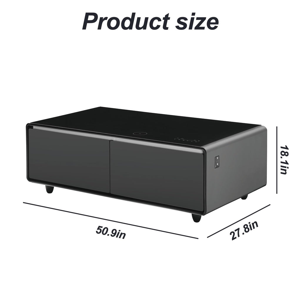 ACCOER 51in Smart Coffee Table with Built in Fridge, Living Room Table Bluetooth Sound and Wireless Charging, Type-C & USB Interface, Temperature Control, Modern Center Table with LED