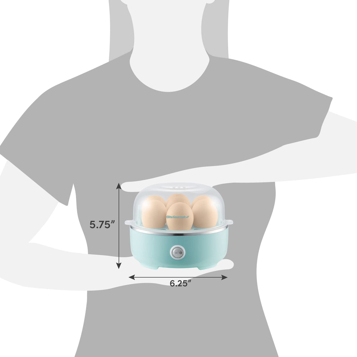 Електрична яєчня Elite Gourmet EGC115M Easy Egg Cooker, місткість 7 яєць, варка яєць на м'яких, середніх та круто з автоматичним вимкненням, мірна чашка в комплекті, без BPA, ретро-м'ятний колір