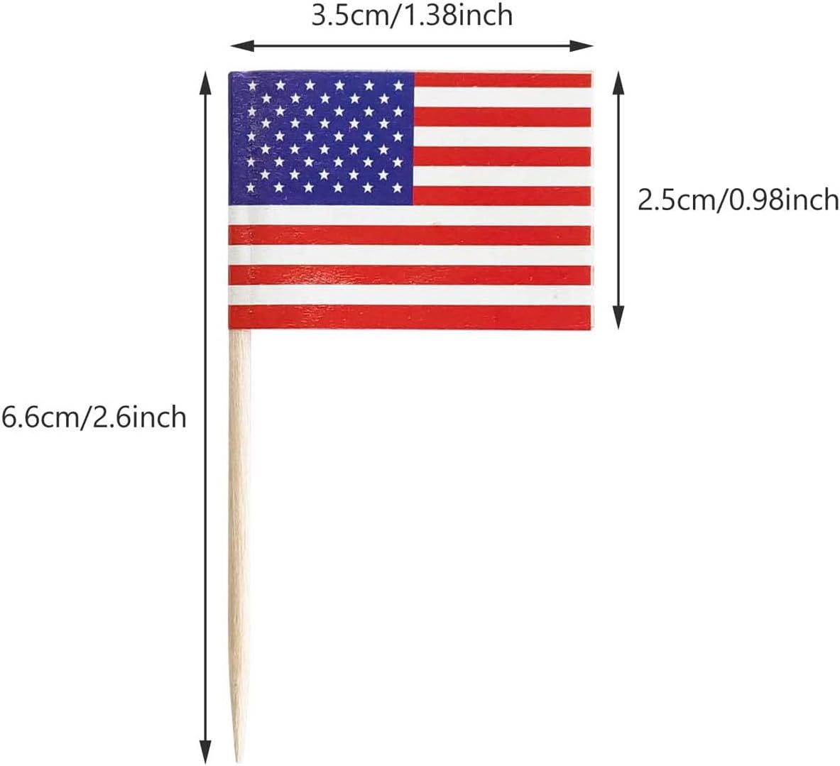 100 Pack USA American Flag US Toothpick Flags, Cocktail Picks Mini Stick Cupcake Toppers Country Picks Party Decoration Celebration Cocktail Food Bar Cake Flags (American)