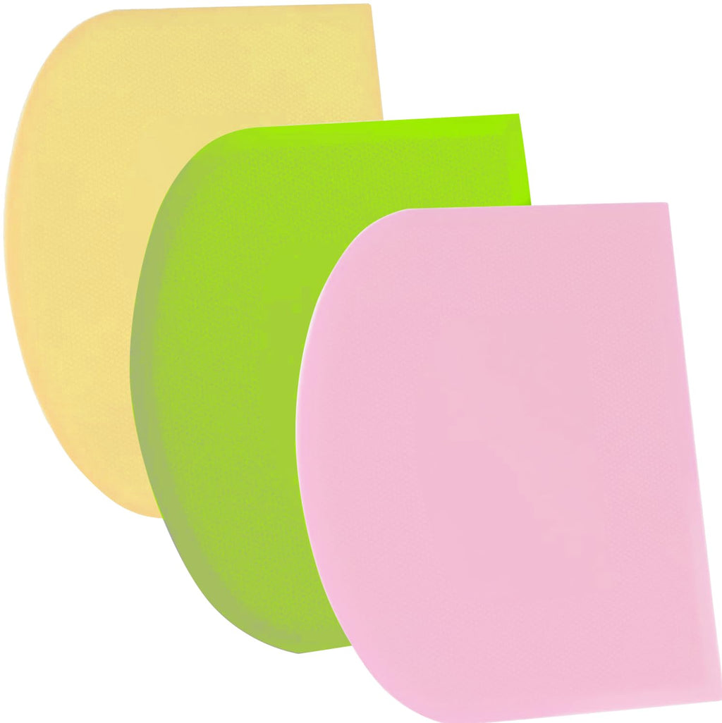 SURDOCA Dough Scraper Bench Scraper - 3P 4.7x3.7" Plastic Flexible Bowl Scraper, Sharp Edge & Angles Cake Scraper. Non-Slip Bakeware Decorating Tools Sculpting & Modeling Tools - Green+White+Green