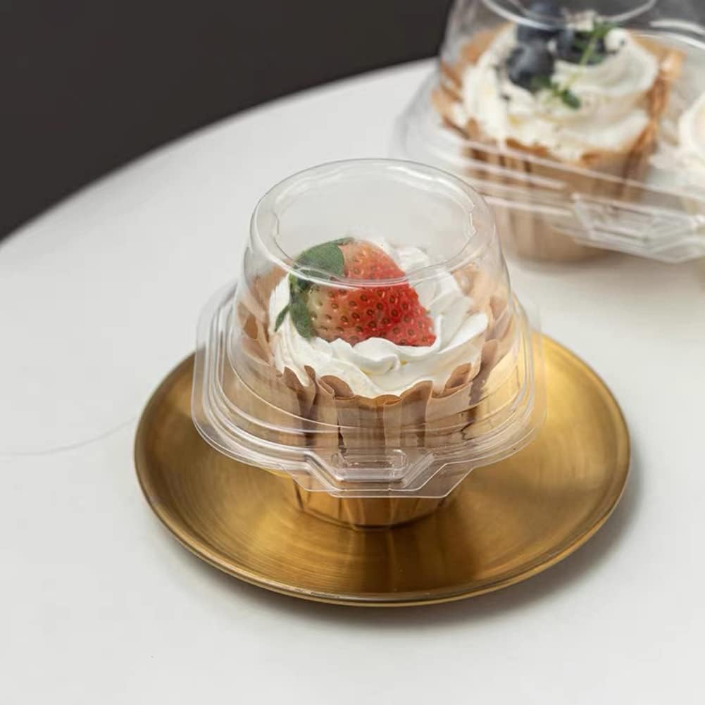 50 Pcs Cupcake Boxes Plastic Individual Cupcake Containers Single Cupcake Carrier with Connected Airtight Dome Lid for Party