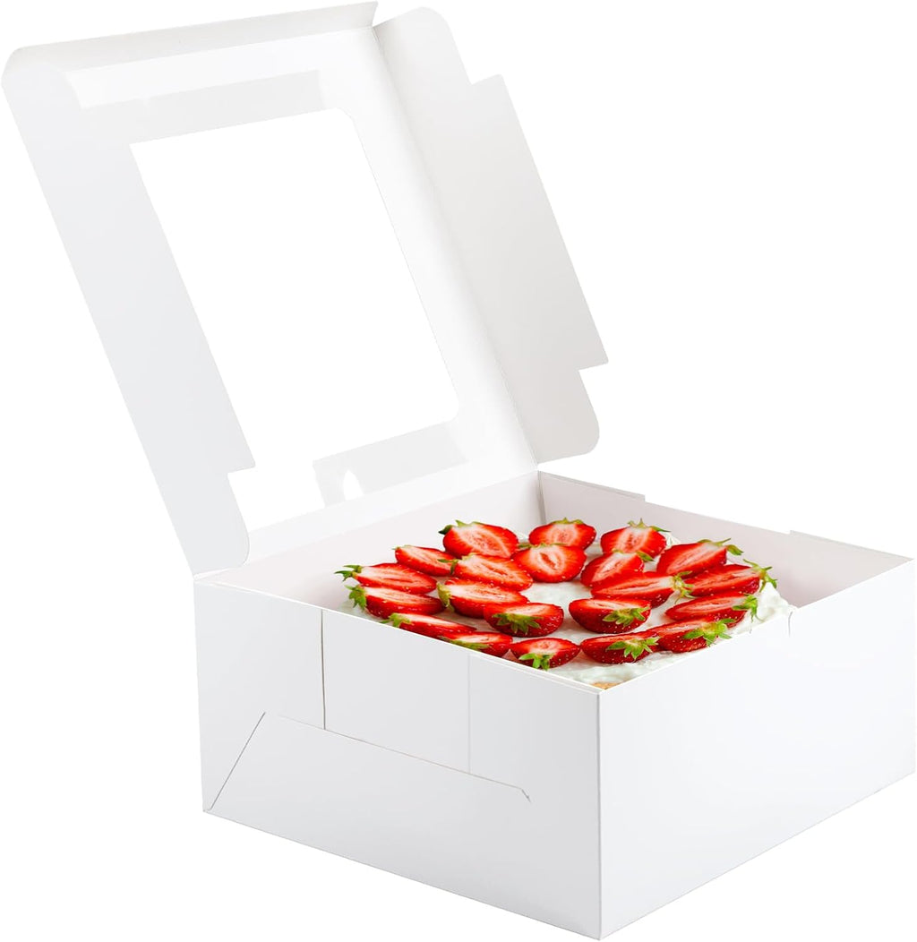 4 Pack Cake Boxes 10 Inch, Disposable Cake Transport Container, White Bakery Boxes with Large Window, for Cookies Pies Cupcakes Pastry (10×10×5 Inches)
